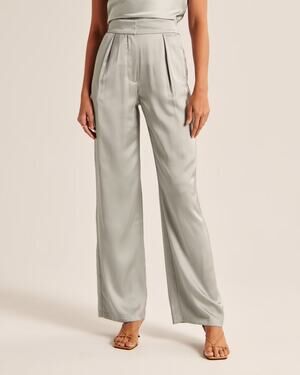 Abercrombie and Fitch Satin Tailored Wide Leg Pant Sage Size 33 Long